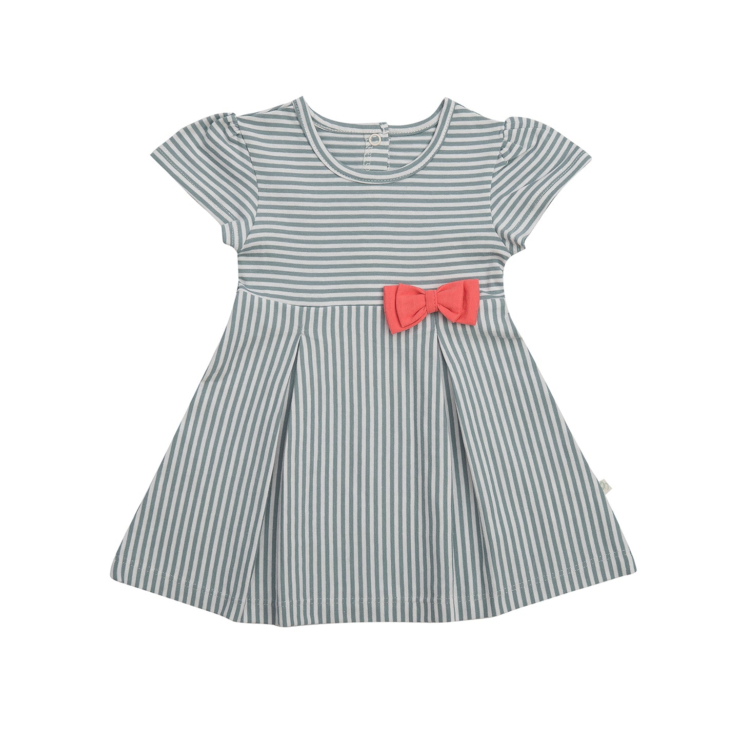 OrganicEra Striped Dress with bow, Green Striped